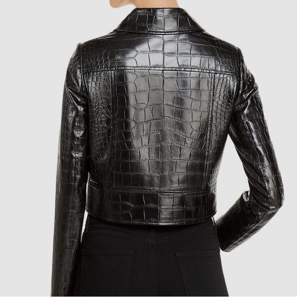 Ellie Tahari Jagger Croc-Embossed Faux-Leather Jacket - Picture 5 of 8